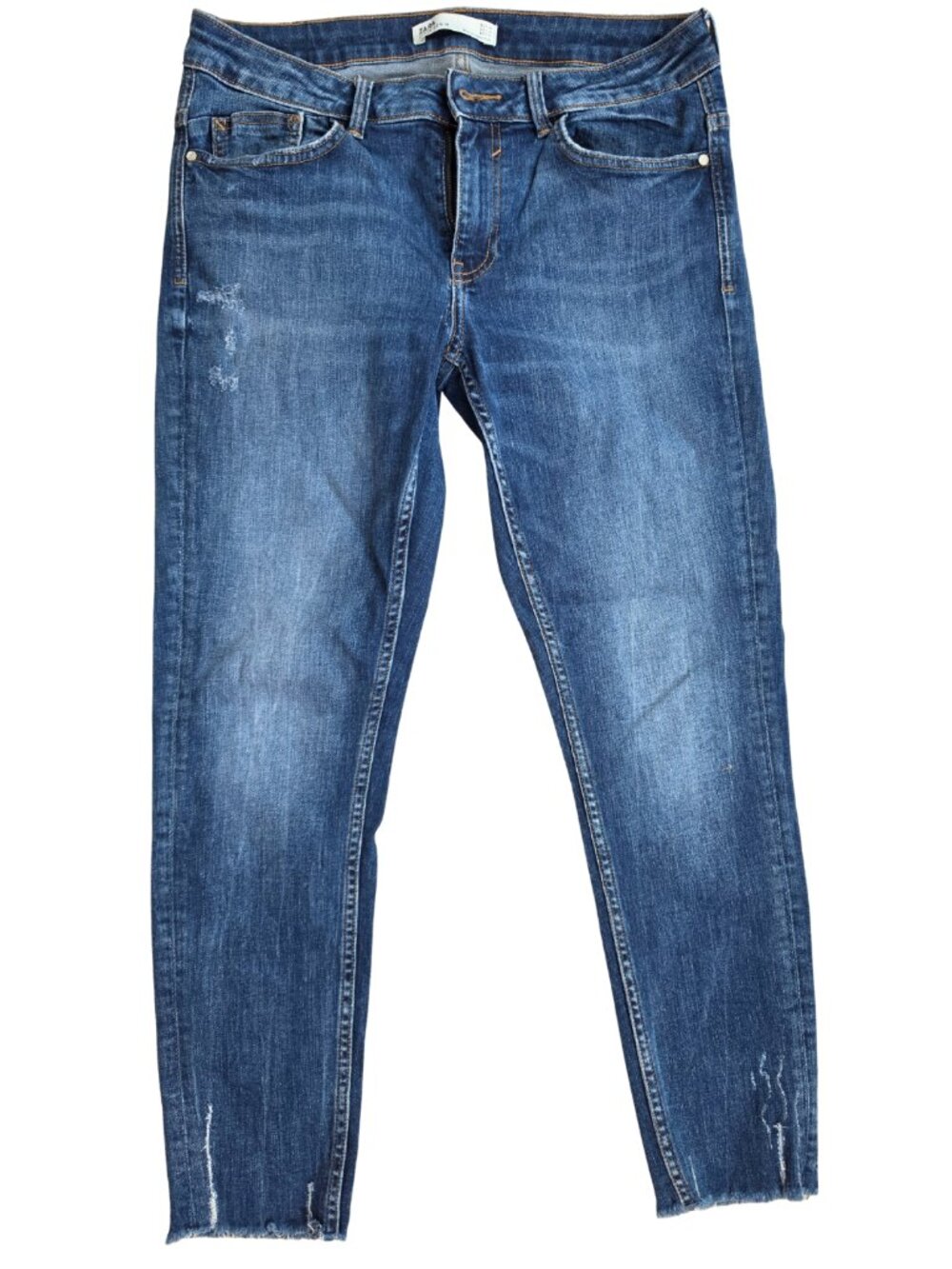 Zara Basic Z1975 Denim Distressed Skinny Jeans Raw Hem Size 10 US EUR 42
